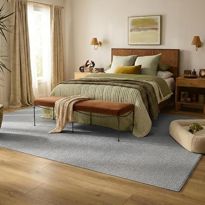 Garvee 9x12 Modern Solid Color Rug for Bedroom Large Living Room Rug, Grey | Non Slip Backing Washable Stain Resistant Non Shedding Textured Neutral Weaving Low Pile Rugs for Nursery Dining Room