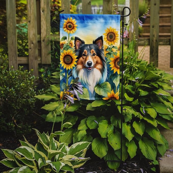 Caroline's Treasures DAC6160GF Sheltie in Sunflowers Garden Flag Mailbox Flag Decorative Yard Flag Banner Outside Patio Artwork Yard Flower Beds, Garden Size, Multicolor