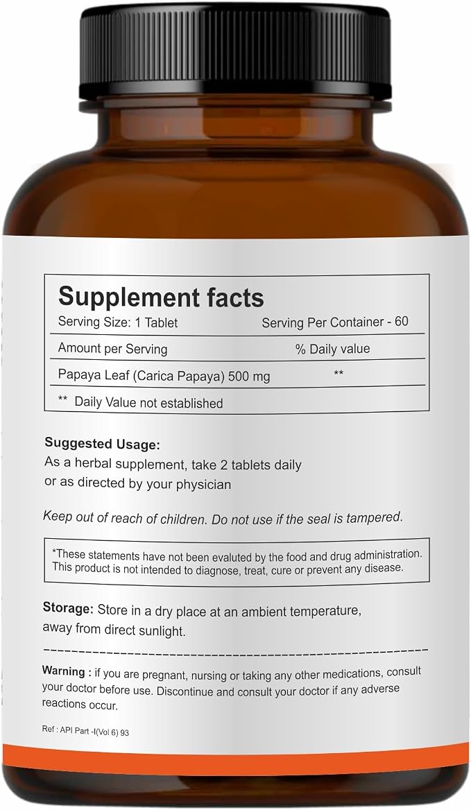 Herb Essential Papaya Enzyme Tablets 500mg (60 Count), Vegetarian, Non-GMO, Gluten-Free Formula with Tropical Flavor, Natural Enzyme Supplement