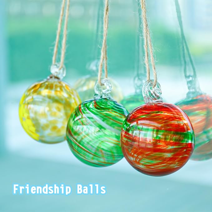 VCUTEKA Hanging Garden Gazing Balls, Glass Witch Ball for Outdoor Decor, 3" | 6pcs Hanging Gazing Balls, Hand-Blown Witch Ball Ornament Colorful Swirl Garden Globe for Outdoor Garden Lawn Yard Decorative