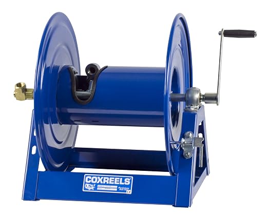 Coxreels 1125-5-100 Hand Crank Steel Hose Reel, 1125 Series – ¾" x 100', 3,000 PSI - Heavy Duty All Welded Steel A Frame - Adjustable Tension Break – Made in The USA, Blue