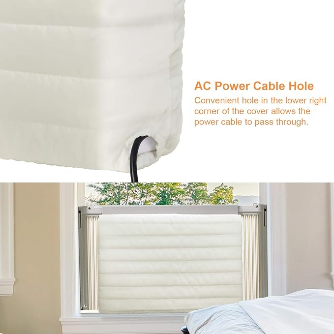 COSFLY Indoor Air Conditioner Cover, Window AC Cover, 21”L x 15”H x 3”D | For Inside, Double Insulation, All-Weather Draft Protection, Elastic Drawstring, Beige