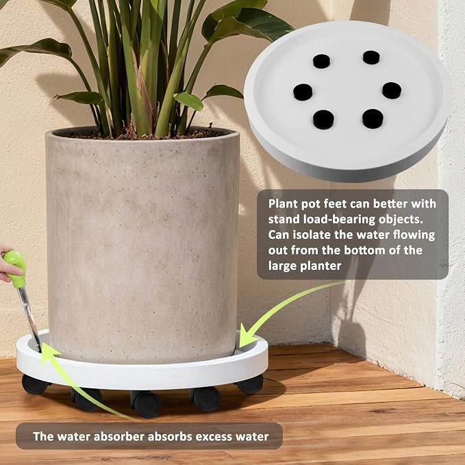 1Pack 23'' Extra Large Plant Stand with Wheels, Plant Stand Dolly for Heavy Planter,Wheeled Planter Saucer Tray,Rolling plant stand,Heavy-Duty Plant Caddy with Casters for Indoor and Outdoor(White)
