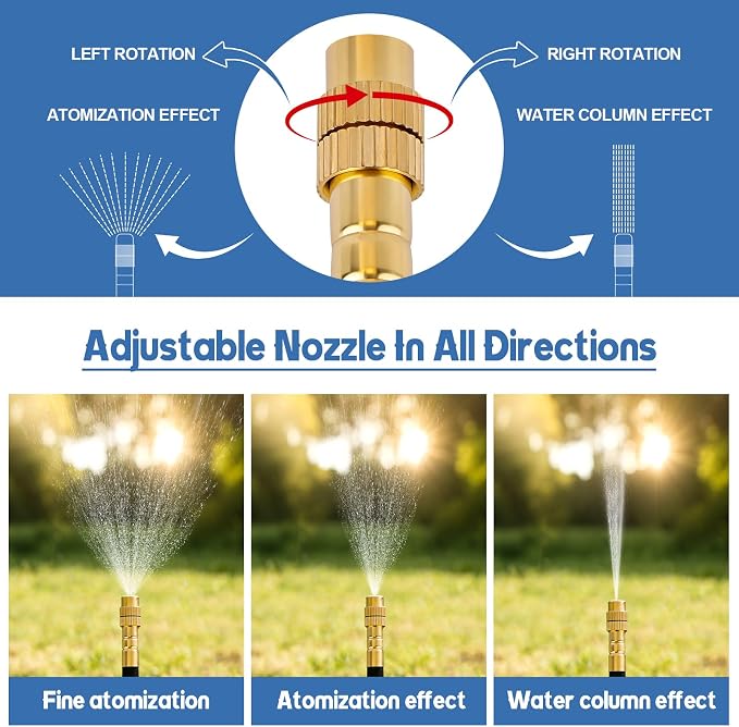 Kalolary 100Ft Misting Cooling System with 360°Adjustable Nozzles,Misters for Outside Patio with 100FT Misting Line& 25pcs Brass Mist Nozzles Outdoor Mister for Garden Greenhouse Plant Drip Irrigation