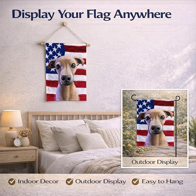 Caroline's Treasures CK6576GF Italian Greyhound American Flag Garden Flag Mailbox Flag Decorative Yard Flag Banner Outside Patio Artwork Yard Flower Beds, Garden Size, Multicolor