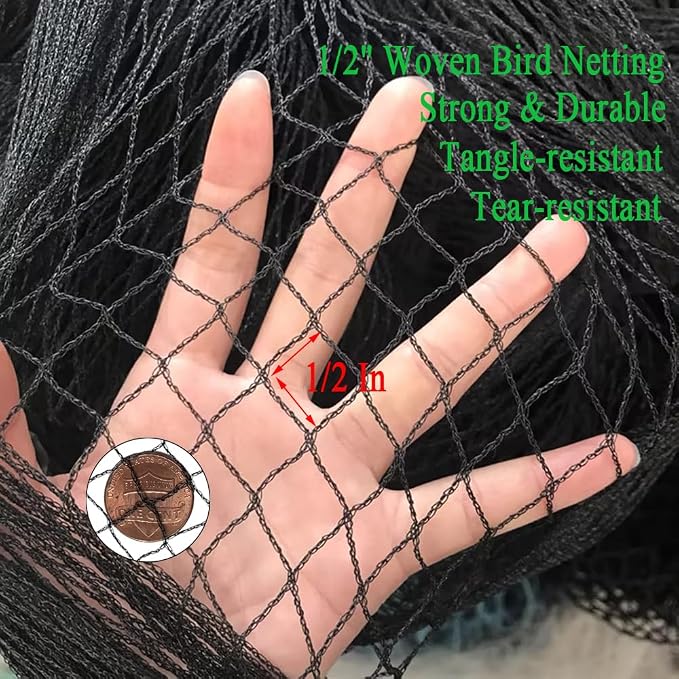 Bird Netting 15X20 FT, 1/2" Mesh, Strong Woven Garden Netting for Plants, Fruit Trees, Blueberry Bushes, Vegetables, Strawberry Protection, Against Bird, Deer, Squirres, Poultry, Small Animals
