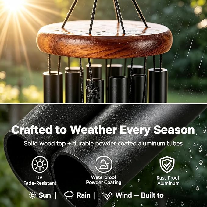26 Inch Black Wind Chimes for Outside, Soft Tone Metal Wind Chimes for Garden Decor, Small to Medium Outdoor Chimes for Patio, Balcony, Housewarming Gift