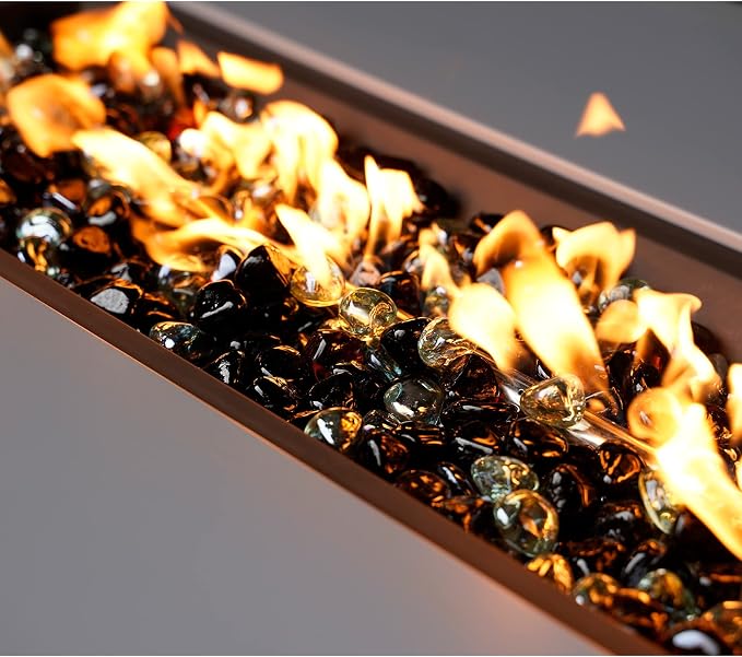 onlyfire 10-Pounds Fire Glass Diamonds for Propane Fire Pit, 1 Inch Blended Firepit Glass Rocks Stones for Gas Fireplace and Fire Pit Table, Onyx Black, Crystal Ice and Amber