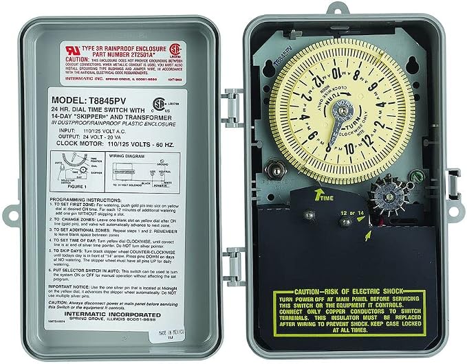 Intermatic T8845PV SPST 125-Volt Mechanical Cycle and Irrigation Timer Switch - Flexible Watering Control - Rain Sensor Enabled