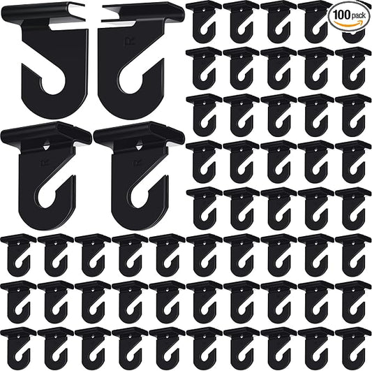 Vicenpal 100 Pair Drop Ceiling Hooks Bulk for Classrooms Hanging, Metal Suspended Track Tile Hooks Aluminum Heavy Duty T Bar Clips, Hold up to 20 Lbs for School Offices Plants Decorations (Black)