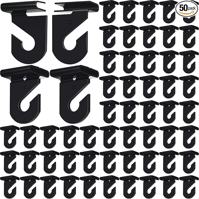 Vicenpal 50 Pair Black Drop Ceiling Hooks Bulk for Classrooms Hanging, Metal Suspended Track Tile Hooks Aluminum Heavy Duty T Bar Clips, Hold up to 20 Lbs for School Offices Plants Decorations