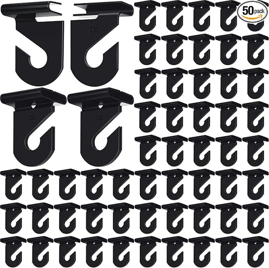Vicenpal 50 Pair Black Drop Ceiling Hooks Bulk for Classrooms Hanging, Metal Suspended Track Tile Hooks Aluminum Heavy Duty T Bar Clips, Hold up to 20 Lbs for School Offices Plants Decorations