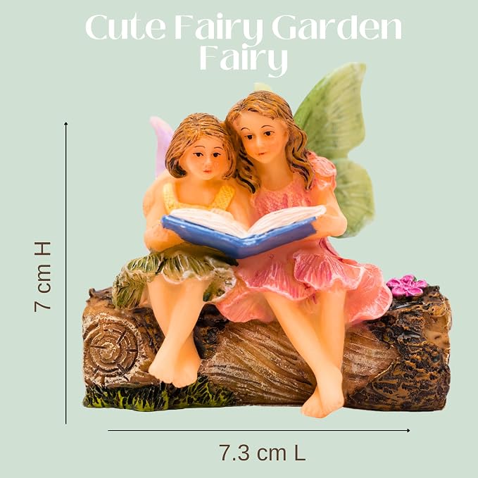 PRETMANNS Fairies for Fairy Garden Accessories Outdoor Indoor Miniature Garden Figurines Hand-Painted Resin Fairy Figures Set 2 Sitting Sisters Fairy Buddies | Hand-Painted Resin Ornament Figurines, Outdoor or Indoor Miniature Garden, Adorable Design