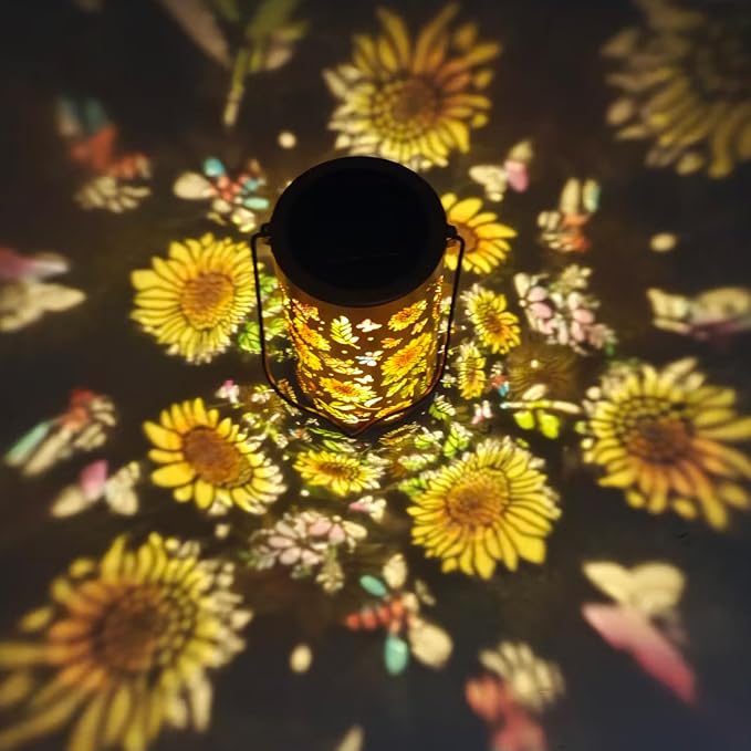 Sunflower Colorful Solar Lantern Outdoor Waterproof, Garden Decor Gifts for Women Mom Grandma, Hanging Solar Lantern Lights Metal Decoration Outside for Yard, Patio, Backyard, Porch