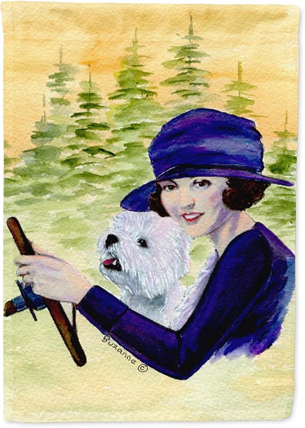 Caroline's Treasures SS8532GF Woman Driving with her Westie Garden Flag Mailbox Flag Decorative Yard Flag Banner Outside Patio Artwork Yard Flower Beds, Garden Size, Multicolor