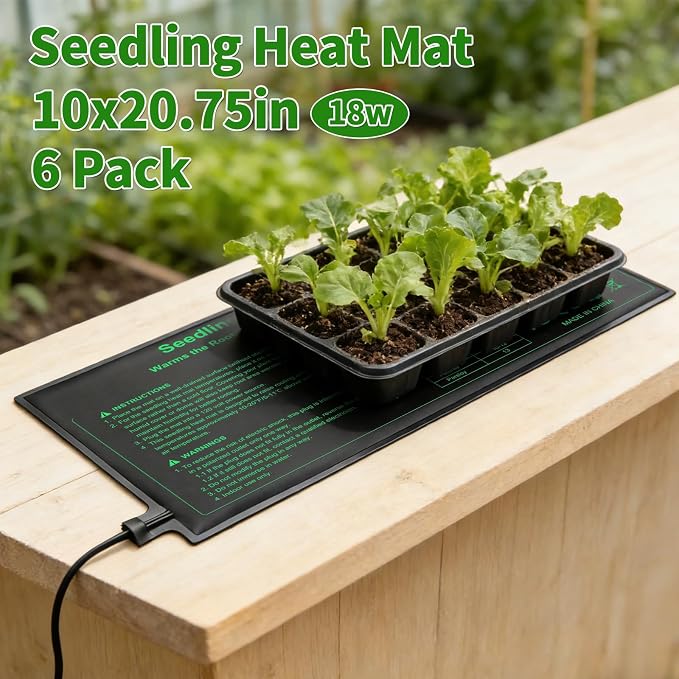 GOLOPET Seedling Heat Mat 6 Pack Dual Certified by MET and UL Plant Heating Mat Pad with Power Failure Protection Thermostatic Waterproof Suitable for Seedlings