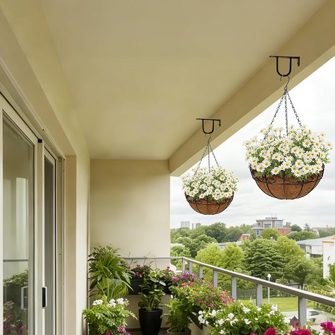 4 Pack 12 inch Metal Hanging Baskets for Plants, Round Metal Wire Hanging Basket Planter with Coco Fiber Liners Chain for Garden Home Porch Patio, Flower Border
