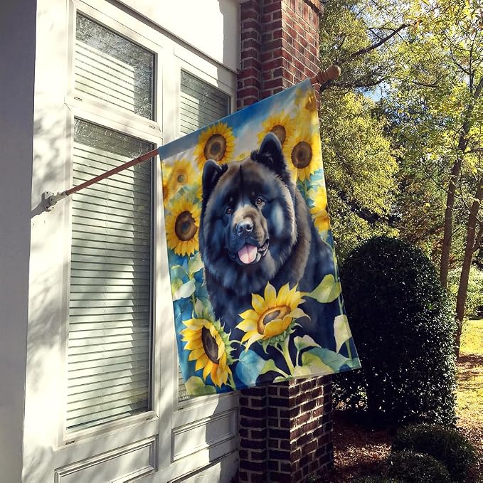 Caroline's Treasures DAC6054CHF Chow Chow in Sunflowers House Flag Large Porch Sleeve Pole Decorative Outside Yard Banner Artwork Wall Hanging, Polyester, House Size, Multicolor