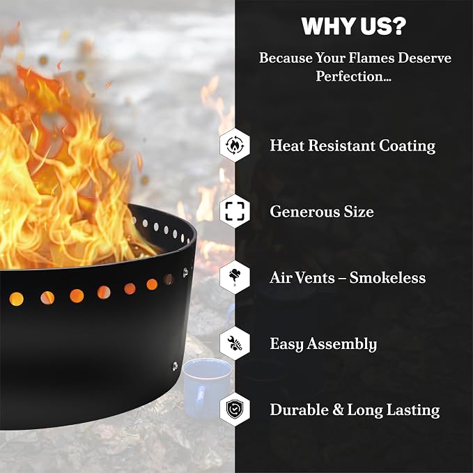 FEBTECH - 38" Smokeless Fire Pit Ring Insert for 40" Firepits | Above or In-Ground Versatile Fire Ring Insert for Outdoor Fire Pits, Backyard Outdoor Camping Bonfires & Fire Pit Gatherings