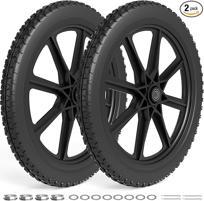 RONPOW 20 Inch Flat Free Wheelbarrow Wheels Compatible with rubbermaid Wheelbarrows Cart Tires, 5/8" Bearings and 3/4" Bearings, Replacement Wheelbarrow Wheels Garden Yard Carts, 400Lbs, 2Pack Black