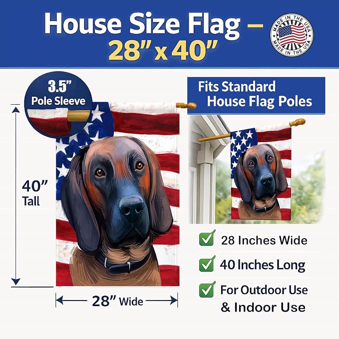 Caroline's Treasures CK6557CHF Hanover Hound Dog American Flag House Flag Large Porch Sleeve Pole Decorative Outside Yard Banner Artwork Wall Hanging, Polyester, House Size, Multicolor