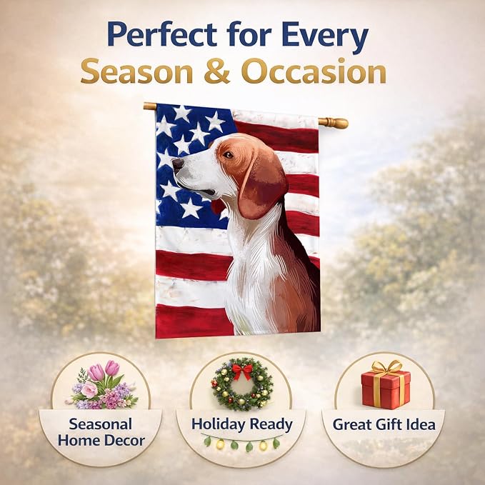 Caroline's Treasures CK6503CHF Deutsche Bracke Dog American Flag House Flag Large Porch Sleeve Pole Decorative Outside Yard Banner Artwork Wall Hanging, Polyester, House Size, Multicolor