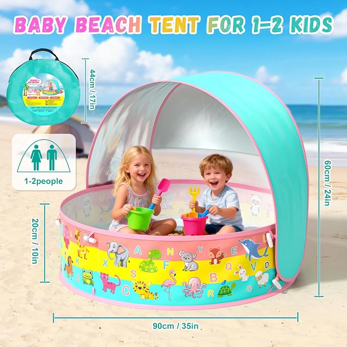 Baby Pool with Canopy, Foldable Kiddie Pool, Pop Up Toddler Pool with Shade-Collapsible Beach Pool for Baby, Portable Summer Water Play for Indoor Outdoor Backyard Beach