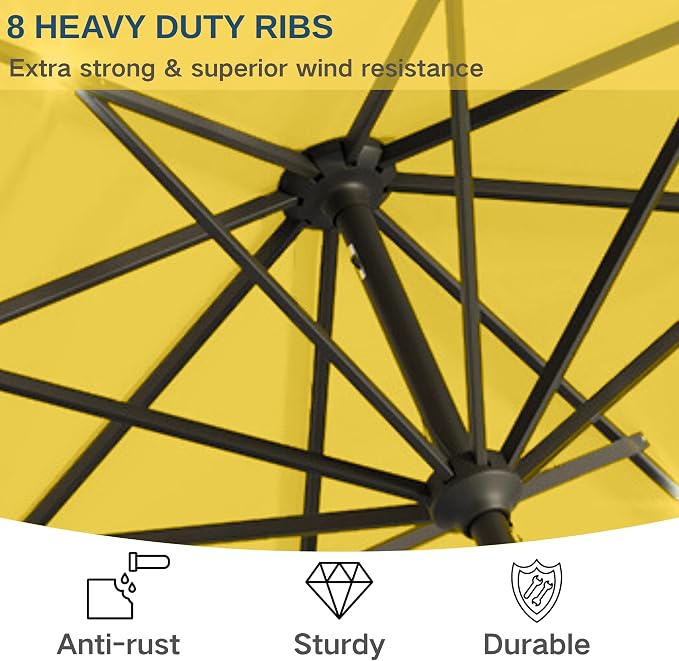 9' Solar LED Patio Umbrella with Tilt & Crank|8 Sturdy Ribs,UV Protection,Outdoor Market Table Umbrella for Deck,Lawn,Pool,Backyard(Yellow)