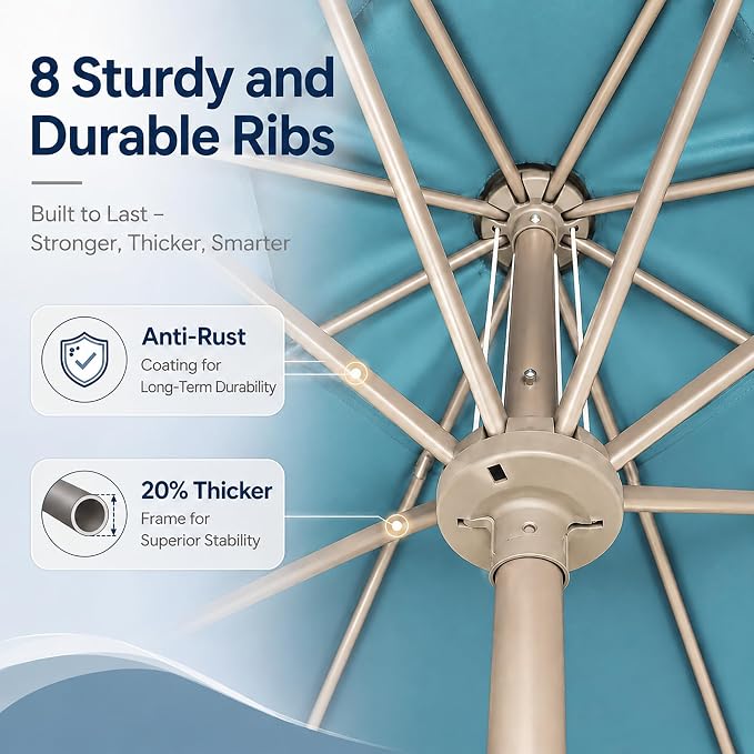 9FT Patio Umbrella, Outdoor Table Umbrella with Rope Pulley Lift, 3 Adjustable Heights, Market Umbrellas for Backyard, Pool and Deck, UPF50+