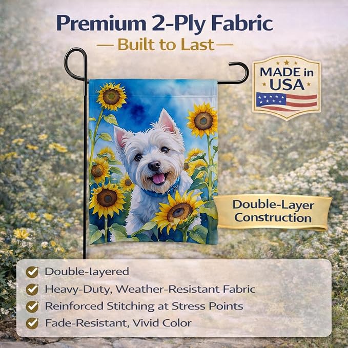 Caroline's Treasures DAC6174GF Westie in Sunflowers Garden Flag Mailbox Flag Decorative Yard Flag Banner Outside Patio Artwork Yard Flower Beds, Garden Size, Multicolor