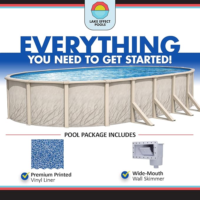Lake Effect Pools 'Meadows' 12 ft x 18 ft Oval Above Ground Swimming Pool | 52 Inch Steel Side Walls | Kit Includes: 25 Gauge Overlap Liner & Widemouth Skimmer