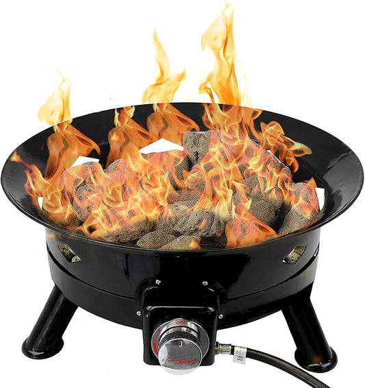Flame King Smokeless Propane Fire Pit, 24-inch Portable Firebowl, 58K BTU with Self Igniter, Cover, & Carry Straps for RV, Camping, & Outdoor Living