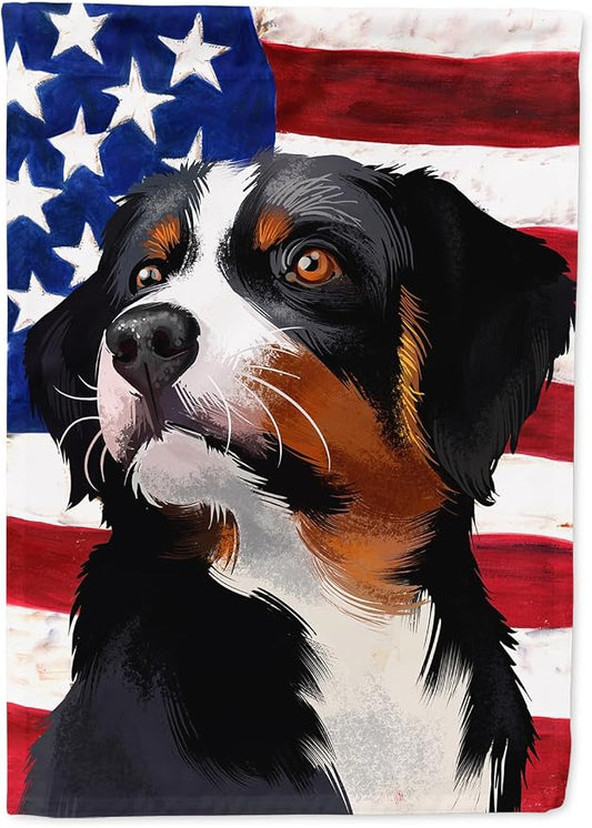 Caroline's Treasures CK6405CHF Appenzeller Sennenhund American Flag House Flag Large Porch Sleeve Pole Decorative Outside Yard Banner Artwork Wall Hanging, Polyester, House Size, Multicolor
