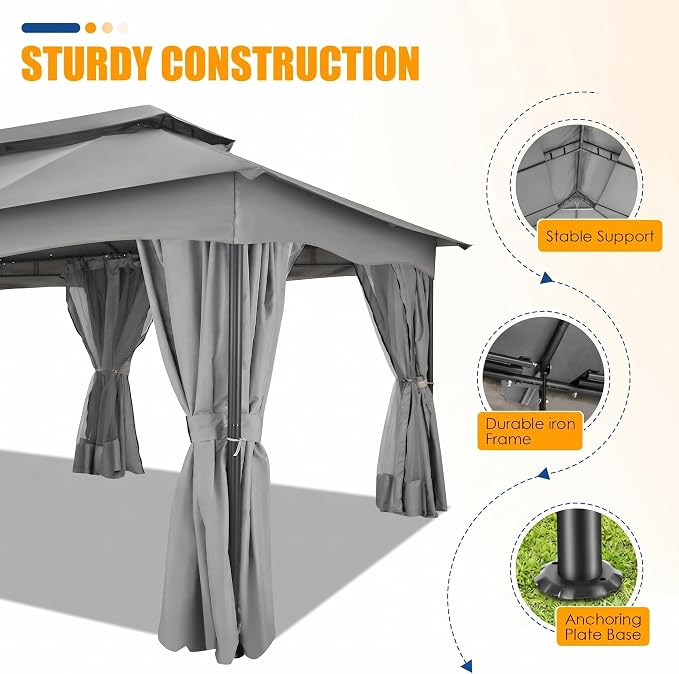 COBIZI Gazebo 12x20 FT Outdoor Gazebo on Clearance with Double Ventilated Arc Roof, Privacy Curtains & Mosquito Netting, Easy Set up Canopy Tent with Stable Metal Frame for Patio Gray