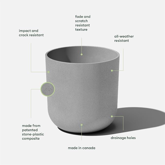 Veradek Round Lima Plastic Planter Pots for Indoor/Outdoor Garden Use, Gray, Suitable for Small to Large Succulent Plants, Flowers, Modern Interior Plants