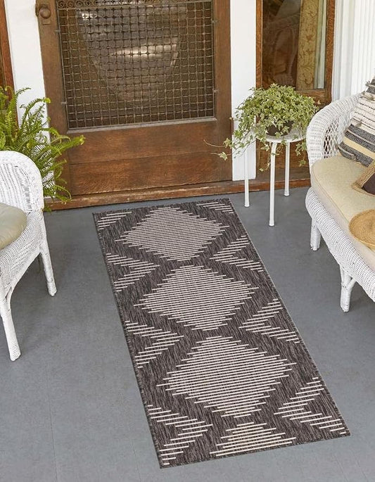 Unique Loom Outdoor Modern Collection Area Rug - Tambor (2' x 4' 1" Runner, Charcoal Gray/ Ivory)