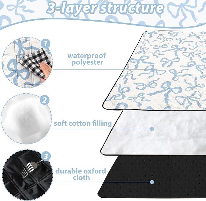 SmoothNovelty Blue Bow Picnic Blanket 80'' x 80'' Waterproof Extra Large Camping Blanket Coquette Picnic Mat Foldable Portable Preppy Outdoor Beach Mat with Carry Strap for Outdoor Grass Lawn Park