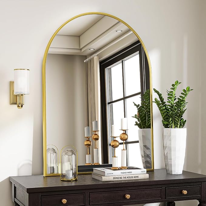 Large Arched Wall Mirror, 36 x 48 inch Arch Bathroom Mirror Gold | Wall Mounted Bathroom Vanity Mirror with Arch Metal Frame, Modern Room Decor for Bedroom, Entryway, Hanging or Leaning