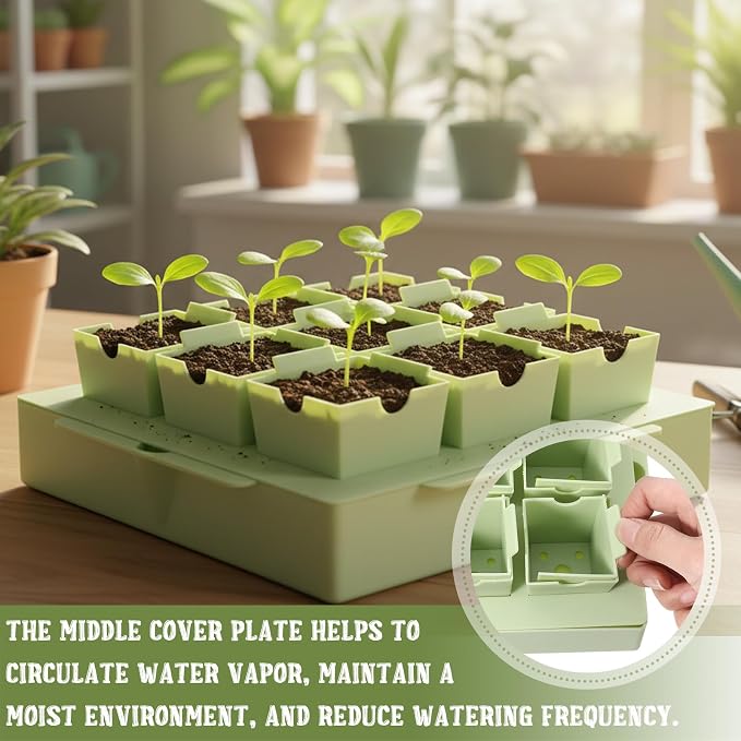 9 Cells Seed Starting Tray, Easy Transplant and Labeling Reusable 2.56 Inch | Deep Seed Starting Kit with Handle Thickened Seedling Tray Seedlings Starter Kit for Indoor, Outdoor, Greenhouse Use