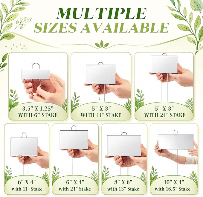 Landhoow 30 Pcs Large Garden Plant Markers Metal Plant Labels Sign 4'' x 6'' with 21'' Stake Weatherproof Waterproof Garden Sign for Outdoor Tree Seedlings Herbs Vegetable Greenhouse, Silver