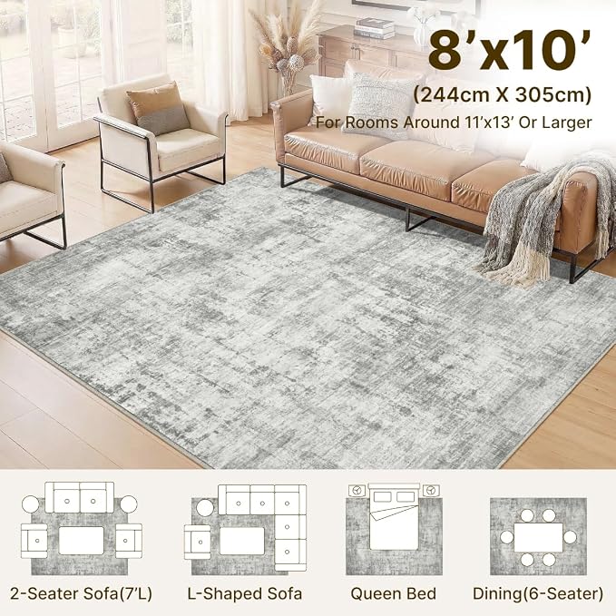 8x10 Area Rugs Washable Abstract Rug for Living Room Bedroom | Non Slip Soft Carpets Coastal Indoor Floor Stain Resistant Large Carpet for Bedroom Dining Room Farmhouse Nursery Office