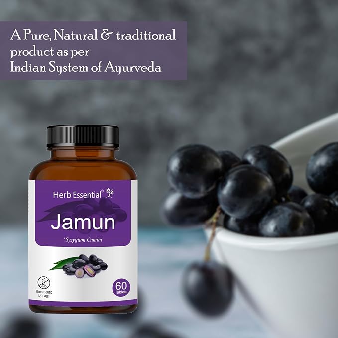 Herb Essential Jamun Seed Tablets 500mg (60 Count) Syzygium Cumini Seed Supplement Indian BlackBerry Tablets, Vegan, Additive-Free & Non-GMO Formula- 60 Count (Pack of 1)