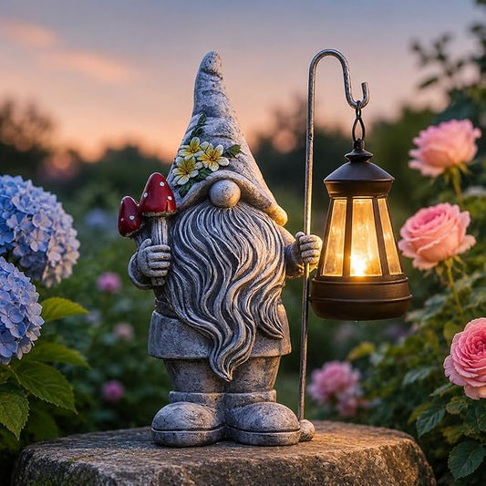Garden Gnome Statue with Lantern: Outdoor Waterproof Sculpture | Home Yard Lawn Balcony Patio Porch Decorations, Birthday Gifts for Mom Women Grandma
