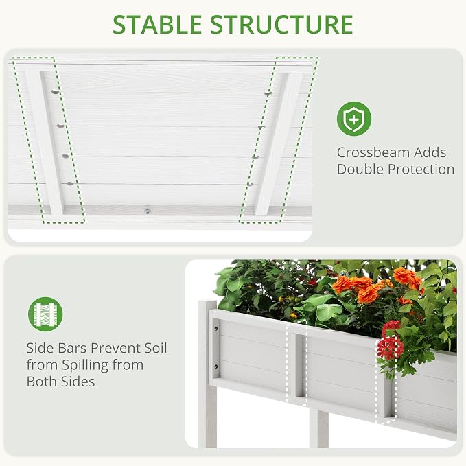 LUE BONA Raised Garden Bed with Tools, 45*18*29 in, Poly Elevated Planter Box with Legs And Storage Shelf, Weather Resistant, 3-Year Warranty, Standing Growing Bed Herb Planter for Vegetable, White
