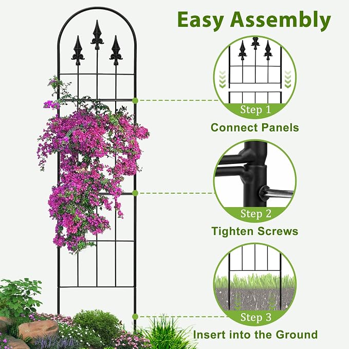 2 Pack 57.8" H x13 W Garden Trellis for Climbing Plants Outdoor, Rustproof Arched Metal Rose Trellis for Outdoor Indoor Roses Clematis Potted Climbing Plants Vines Flowers Decorative, Black