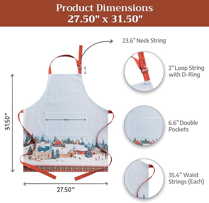 Maison d' Hermine Aprons for women with Pocket 100% Cotton (27.50"x31.50") | Adjustable Neck Strap & long ties Apron Men Chef Wedding Cooking Gardening Server Maid