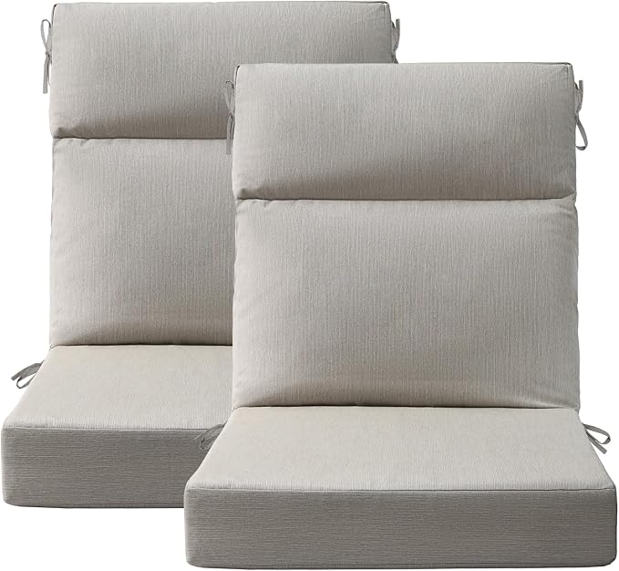 Unimatta Sunbrella Outdoor High Back Chair Cushion Seat Pads, 44 x 21 Inch Water-Repellent & Fade-Resistant Patio Furniture Cushions with Ties for Adirondack, Rocking Chairs, Specrtum Pebble