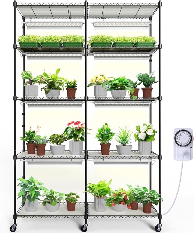 CX1 Plant Stand with Grow Lights for Indoor Plants, 5-Tier Large Tall Metal Plant Shelf with 1.6FT 160W Full Spectrum Plant Lights for Indoor Growing, 47x13.8x70.9IN