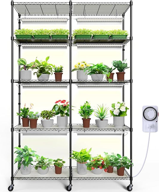 CX1 Plant Stand with Grow Lights for Indoor Plants, 5-Tier Large Tall Metal Plant Shelf with 1.6FT 160W Full Spectrum Plant Lights for Indoor Growing, 47x13.8x70.9IN