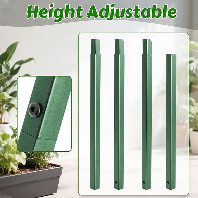 61" Adjustable Plant Trellis, Square Top, Green | Square top support design. Anti-tipping base sits inside pot. Modular heavy duty iron.